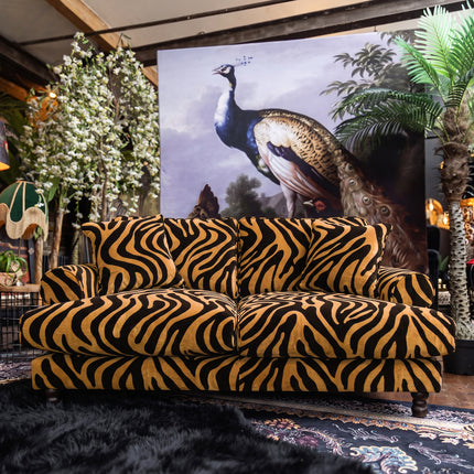 Dopamine 2 Seater Sofa in Zebra Gold Stripe Velvet
