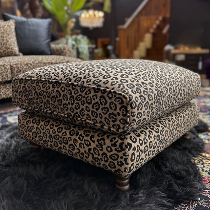 Dopamine Footstool in Leopard Cream Spot Velvet 
