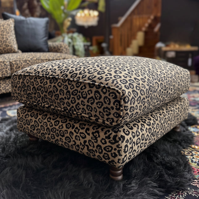 Dopamine Footstool in Leopard Cream Spot Velvet 