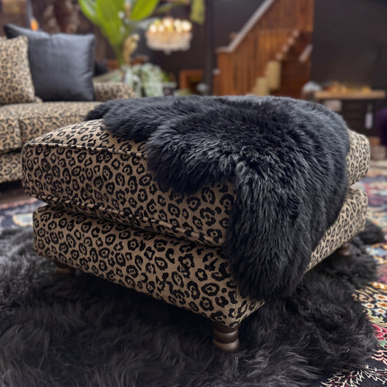 Dopamine Footstool in Leopard Cream Spot Velvet 