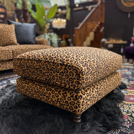 Dopamine Footstool in Leopard Gold Spot Velvet 