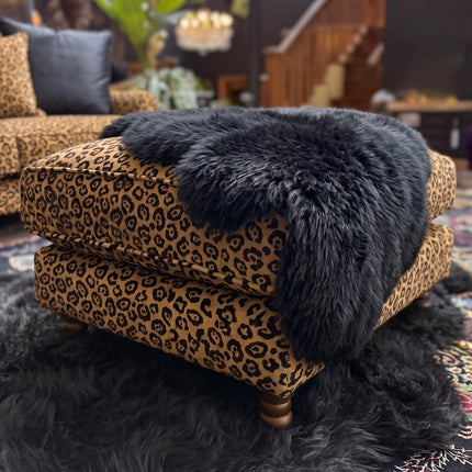 Dopamine Footstool in Leopard Gold Spot Velvet 