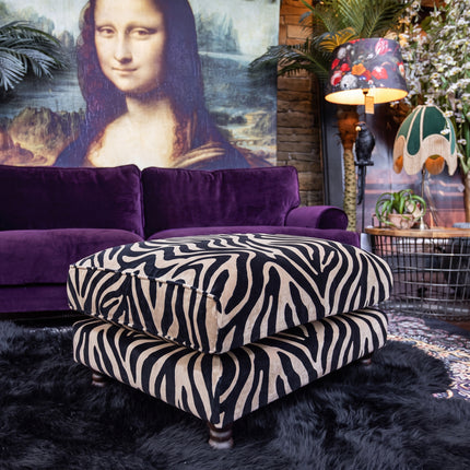 Dopamine Footstool in Zebra Cream Stripe Velvet
