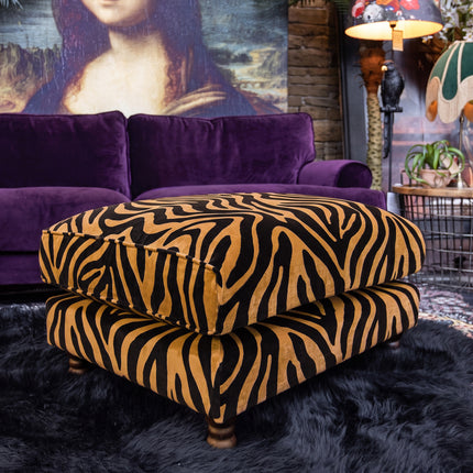 Dopamine Footstool in Zebra Gold Stripe Velvet