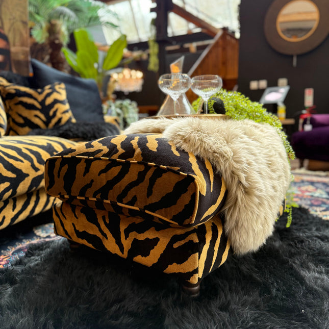 Dopamine Footstool in Animal Velvet