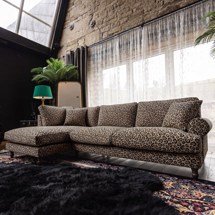 Dopamine LHF Chaise Sofa in Leopard Cream Spot Velvet