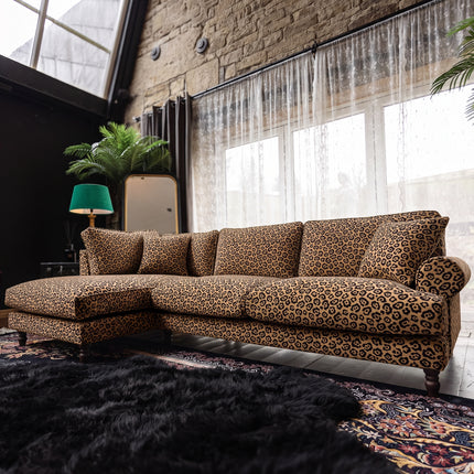 Dopamine LHF Chaise Sofa in Leopard Gold Spot Velvet