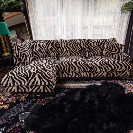 Dopamine LHF Chaise Sofa in Zebra Cream Stripe Velvet