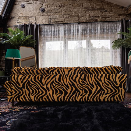 Dopamine LHF Chaise Sofa in Zebra Gold Stripe Velvet