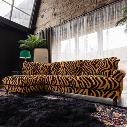 Dopamine LHF Chaise Sofa in Zebra Gold Stripe Velvet