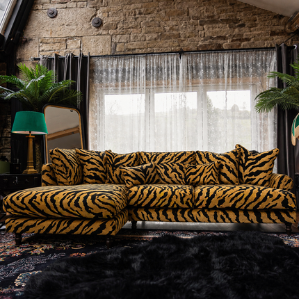 Dopamine LHF Chaise Sofa in Zebra Gold Velvet