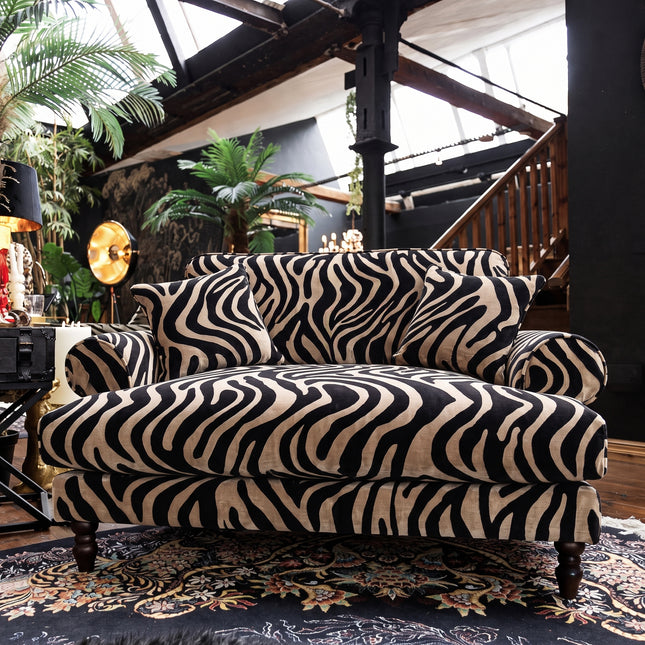 Dopamine Loveseat Snuggler Sofa in Zebra Cream Stripe Velvet