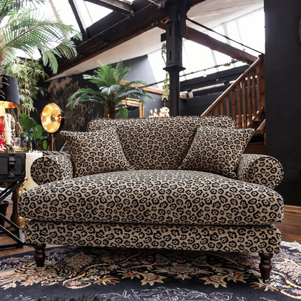 Dopamine Loveseat Snuggler in Leopard Cream Spot Velvet