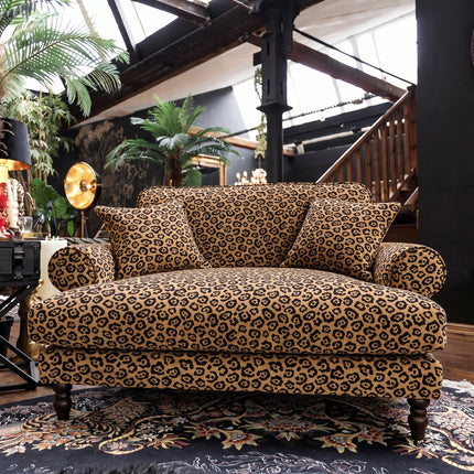 Dopamine Loveseat Snuggler in Leopard Gold Spot Velvet