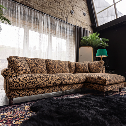 Dopamine RHF Chaise Sofa in Leopard Gold Spot Velvet