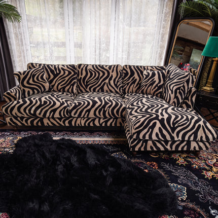 Dopamine RHF Chaise Sofa in Zebra Cream Stripe Velvet