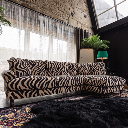 Dopamine RHF Chaise Sofa in Zebra Cream Stripe Velvet