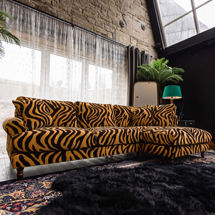 Dopamine RHF Chaise Sofa in Zebra Gold Stripe Velvet