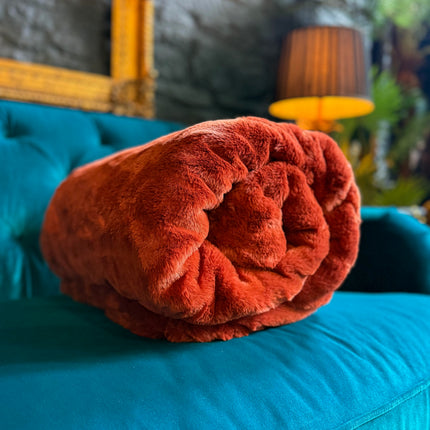 Double-Face Faux Fur Throw in Amber