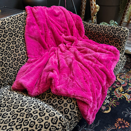 Double-Face Faux Fur Throw in Cerise Pink