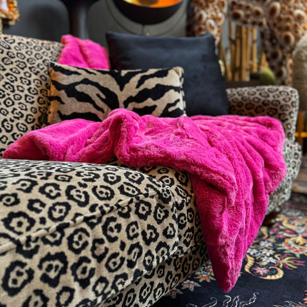 Double-Face Faux Fur Throw in Cerise Pink