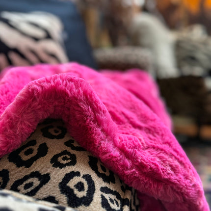 Double-Face Faux Fur Throw in Cerise Pink