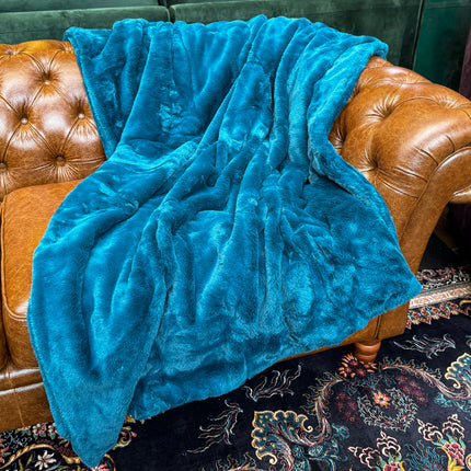 Double-Face Faux Fur Throw in Teal