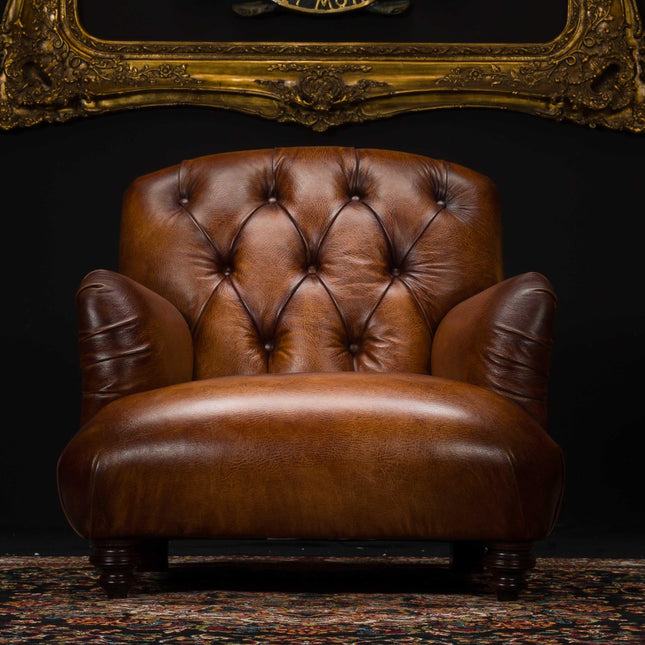 Duffel Tetrad Chesterfield Chair in Hand Antiqued Buffalo Leather