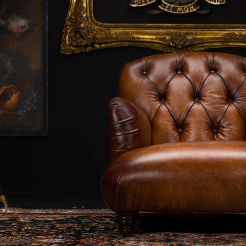 Duffel Tetrad Chesterfield Chair in Hand Antiqued Buffalo Leather