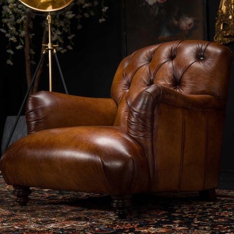 Duffel Tetrad Chesterfield Chair in Hand Antiqued Buffalo Leather