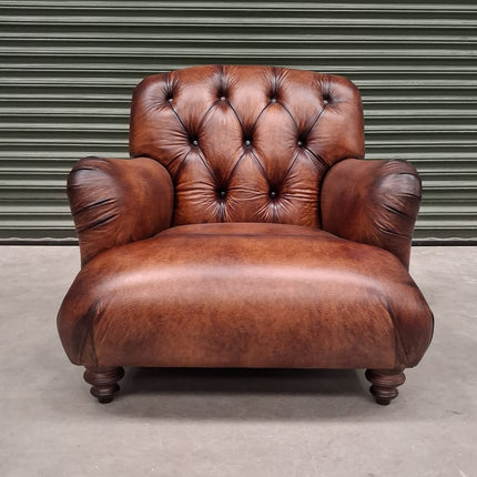 Duffel Tetrad Chesterfield Chair in Hand Antiqued Buffalo Brown Leather - Ex Display