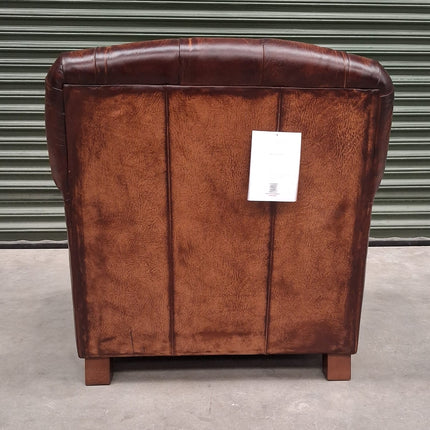 Duffel Tetrad Chesterfield Chair in Hand Antiqued Buffalo Brown Leather - Ex Display