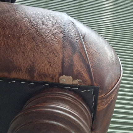 Duffel Tetrad Chesterfield Chair in Hand Antiqued Buffalo Brown Leather - Ex Display