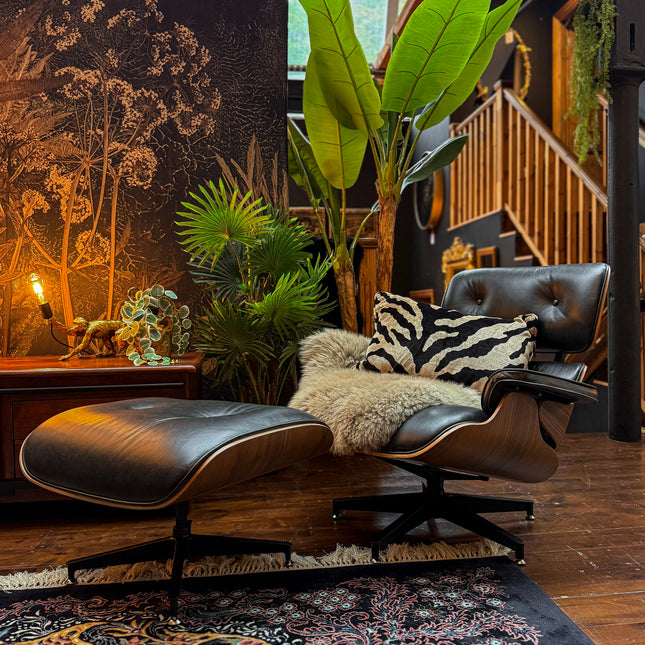 Eames Style Wooden Leather Lounge Chair with Footstool