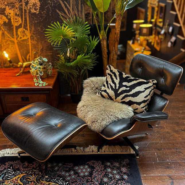 Eames Style Wooden Leather Lounge Chair with Footstool