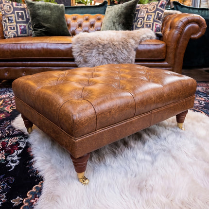 Eaton Chesterfield Footstool in Leather