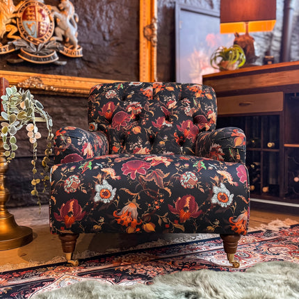 Eaton Armchair in Fantasia Floral and Black Ebony Velvet