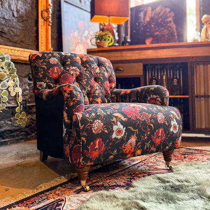 Eaton Armchair in Fantasia Floral and Black Ebony Velvet