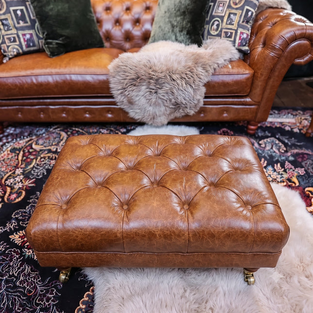 Eaton Chesterfield Footstool in Leather