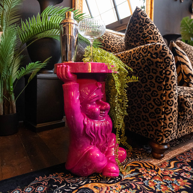 Electric Pink Gnome With A Trunk Slice Side