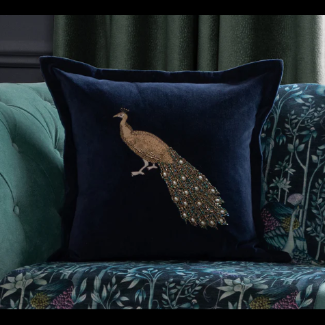 Feather Cushion Embroidered Peacock (55 x 55cm)