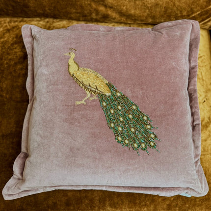 Feather Cushion Embroidered Peacock