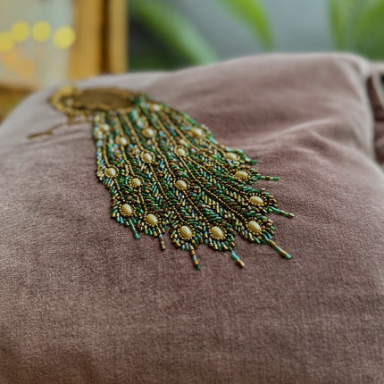 Feather Cushion Embroidered Peacock