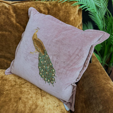 Feather Cushion Embroidered Peacock