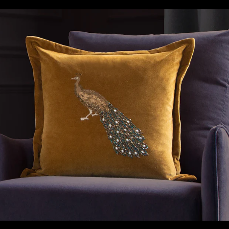 Feather Cushion Embroidered Peacock (55 x 55cm)
