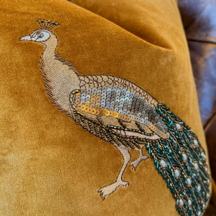 Feather Cushion Embroidered Peacock