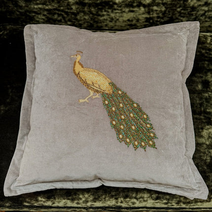 Feather Cushion Embroidered Peacock