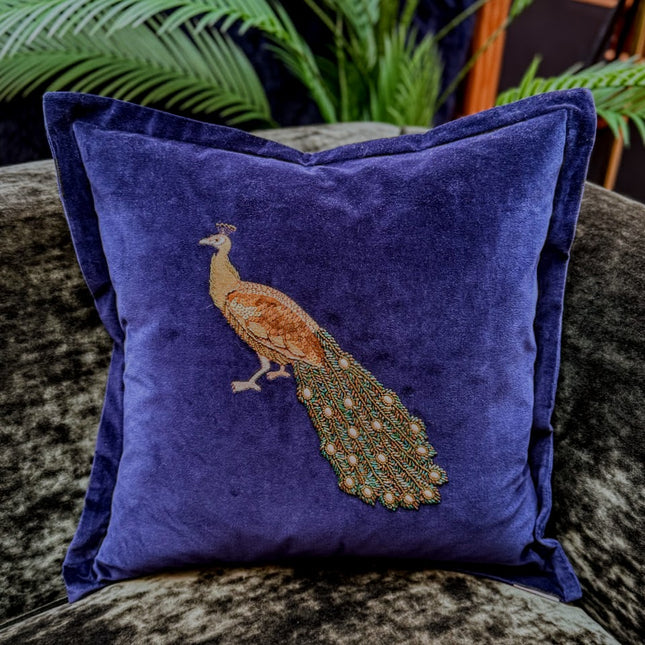 Cushion in Embroidered Peacock