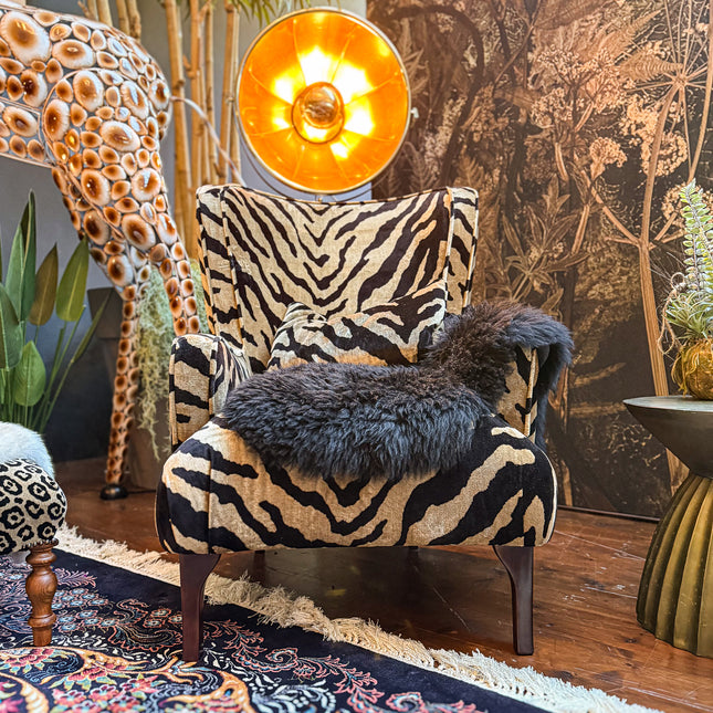 Empire Armchair in Zebra Cream Velvet