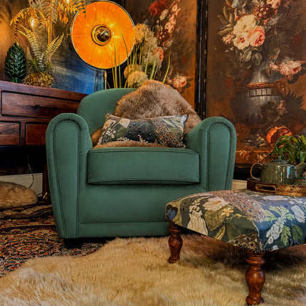 Esly Cigar Accent Chair in Green Emerald Plush Velvet